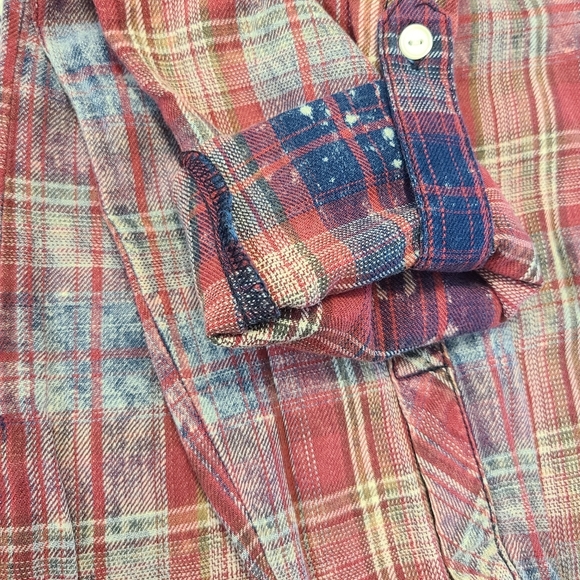 love, FIRE Medium Pink Blue Plaid Button Up Shirt Top - Picture 5 of 6